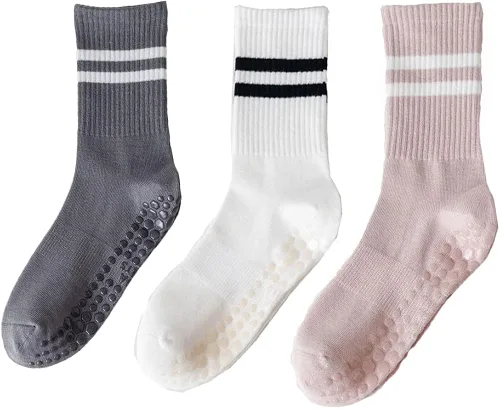 Yoga Socks with Grips for Women, Cotton Mid-tube Bottom Cushioned Socks Non Slip Grip Socks for Yoga, Pilates, Dance, Ballet
