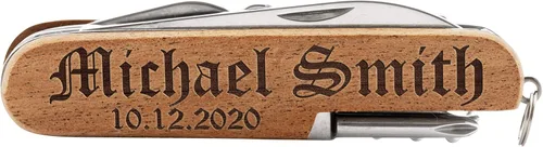 Cuchillo de bolsillo grabado, cuchillo de bolsillo multiherramienta personalizado de 8 funciones, regalos de Navidad para hombres, cuchillos