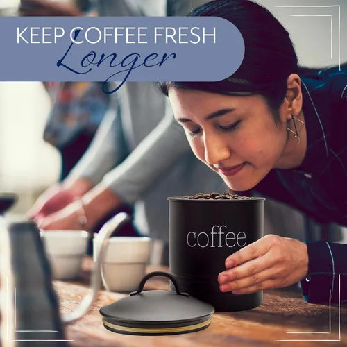 Vista 8 de AuldHome Design Recipiente de Café de Loza Esmaltada Negra; Almacenamiento de Café de Estilo Casa de Campo Moderno para Cocina