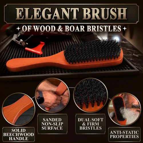 Vista 3 de Cepillo de barba para hombre con mango – Cepillo de barba de cerdas de jabalí suave para hombres, diseño de madera de 9 pulgadas para barbas