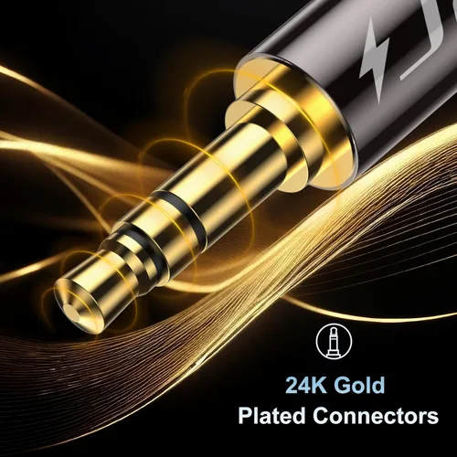 Vista 6 de J&D Cable de extensión de audio auxiliar de 0.138 in, carcasa de cobre chapado en oro, resistente, adaptador de audio estéreo TRS macho a hembra