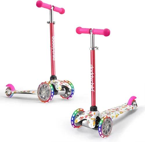 Vista 8 de 3-Wheel Kick Scooter for Kids Ages 3-8 Lean-to-Steer Toddler Scooter with Extra Wide Light Up Wheels, 4 Adjustable Heights, Foldable Scooters for
