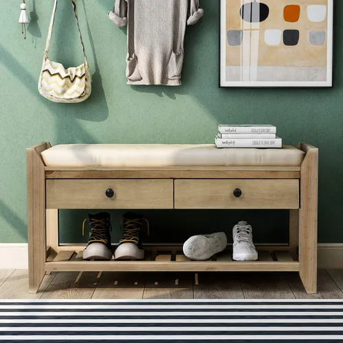 Vista 19 de Harper & Bright Designs TREXM Zapatero con asiento acolchado y cajones, banco de almacenamiento multiusos para entrada (espresso)