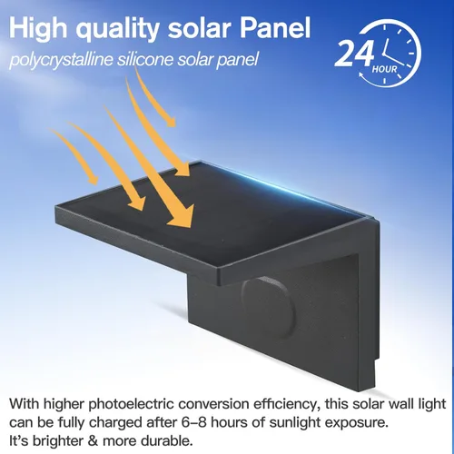 Vista 3 de Luces solares impermeables para exteriores, modernas luces solares de pared al aire libre, modelo de aluminio de lujo, lámpara de pared inalámbrica