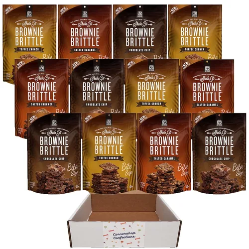 Sheila G's Brownie Brittle - Paquete variado de 12 bolsas de tamaño bocado, 4 cada una, caramelo crujiente, caramelo salado y chispas de chocolate,