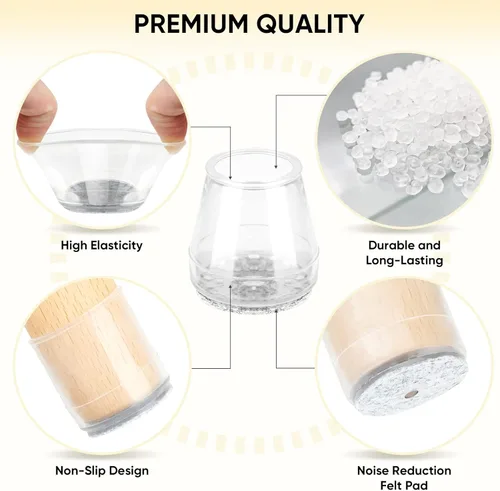 Vista 2 de BALEINE Paquete de 32 protectores de silicona para patas de silla, tapas protectoras de patas de taburete, tapas antideslizantes para patas de silla