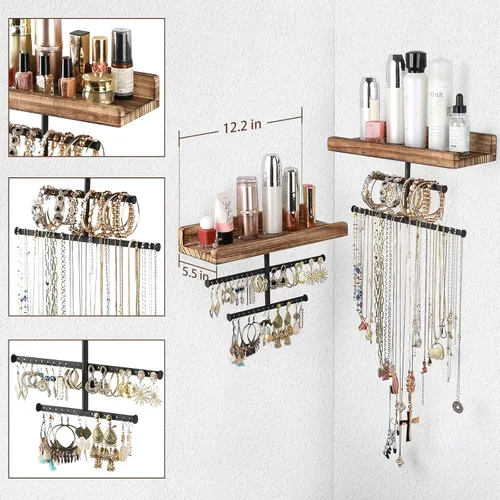 Vista 4 de Keebofly - Organizador de joyas colgante para montar en pared, paquete de 2 unidades Negro