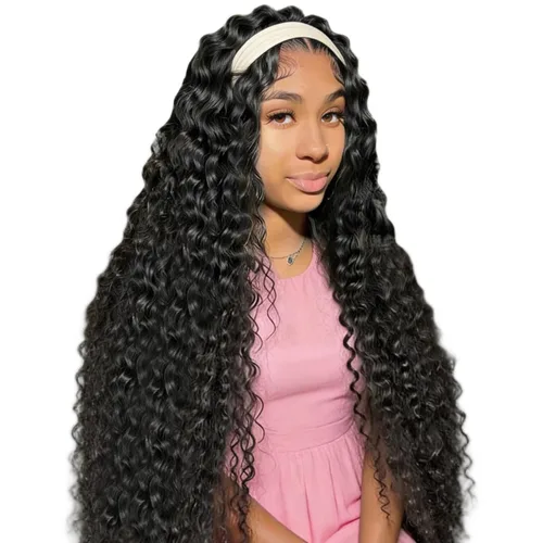 Vista 46 de XSY: Peluca de diadema de cabello humano de onda profunda sin pegamento, sin encaje frontal, peluca de diadema rizada, lista para usar y llevar