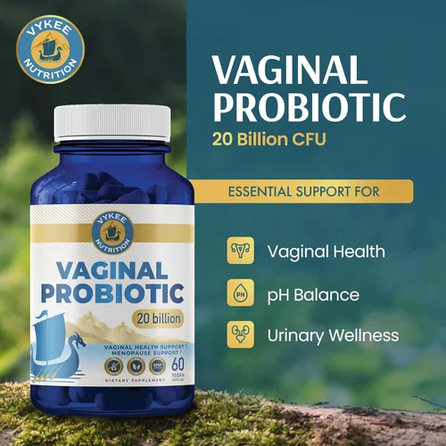 Vista 2 de Vykee Nutrition Cápsulas de probióticos vaginales – Suplementos para la salud vaginal y equilibrio del pH – Veganas, sin OMG, sin gluten – 20 mil