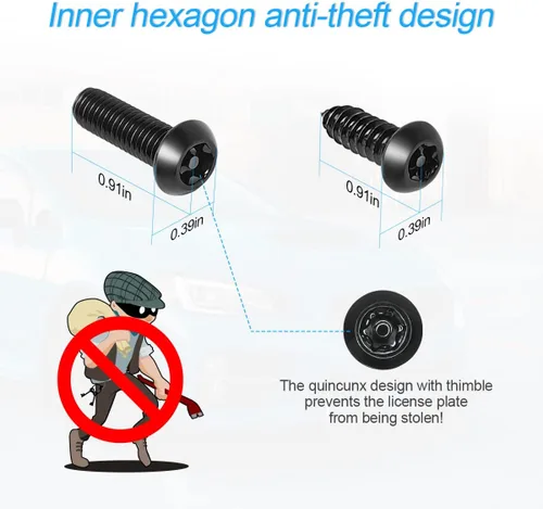 Vista 2 de YALOK Kit de tornillos antirrobo para placa de matrícula, accesorios de montaje de placa de matrícula de acero inoxidable a prueba de manipulaciones