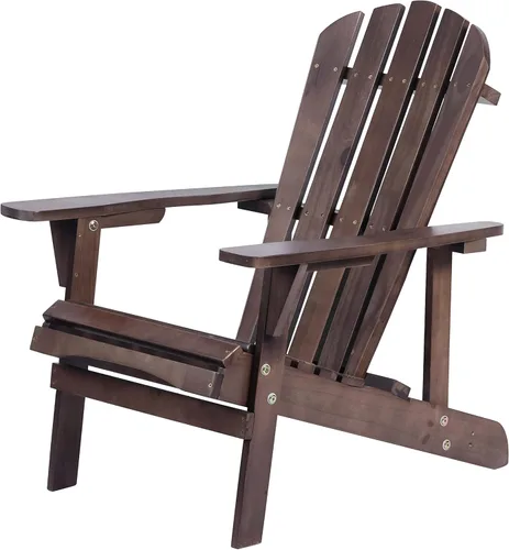 Vista 3 de Silla Adirondack de madera maciza para patio trasero, jardín, césped, porche, color marrón oscuro