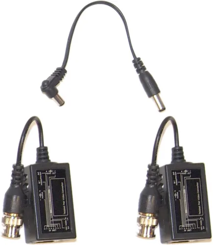 Vista 5 de Evertech 4 pares (8 piezas) Balun de video pasivo con Power BNC a RJ45 Cable convertidor de video transmisor de potencia de audio a través