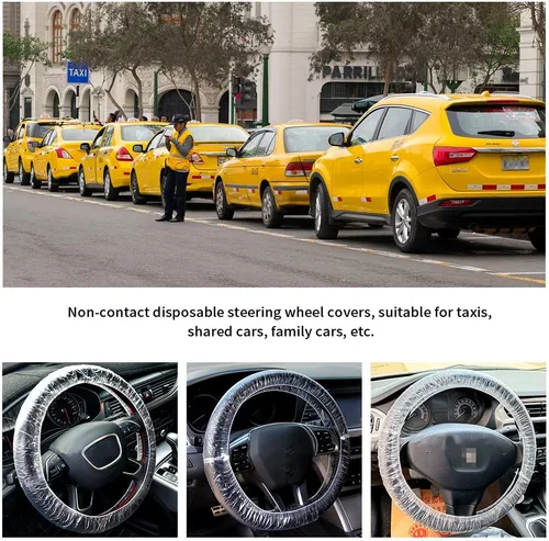 Vista 4 de ICWEIMEI - 500 unidades de fundas universales desechables para volante de coche de plástico transparente con bordes elásticos para volantes