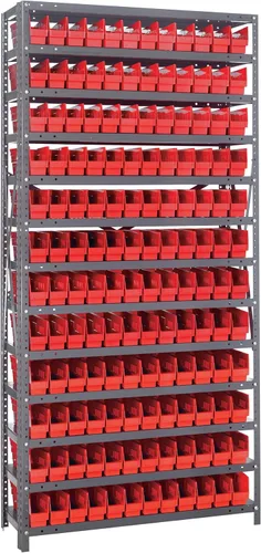 Vista 399 de Quantum QSBU-245BK Heavy Duty Shelving Unit with (7) Shelves and (24) QUS245 Black Bins for Garage Warehouse Storage Distribution 400 lb Load