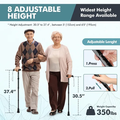 Vista 5 de Bastón de caminata GPTCAMP para hombres y mujeres, mango de agarre en T, bastones ajustables Diseño plegable y colapsable, punta pivotante