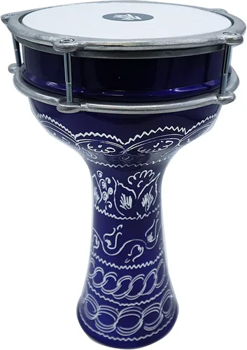 Vista 15 de ZAZA Percussion Darbuka de aluminio de 16 '' de longitud, tambor Doumbek turco de cabeza sintética sintonizable de 8 pulgadas (negro)