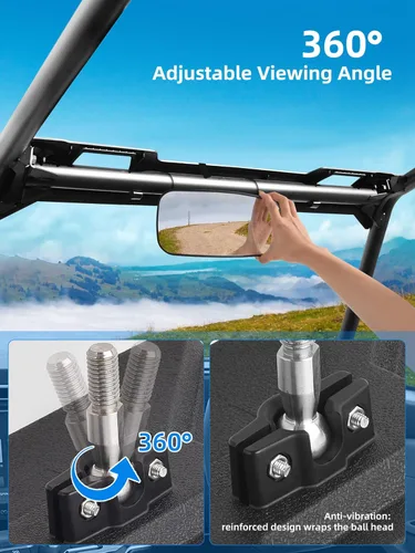 Vista 4 de ZIDIYORUO Polaris Ranger Espejo retrovisor, espejo retrovisor central HD para Polaris Ranger 500 570 900 XP 1000XP Crew 2017-2025, ajuste