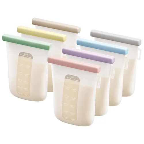 Nuliie 7 bolsas reutilizables de silicona para almacenamiento de leche materna, 12 onzas / 12.2 fl oz, doble a prueba de fugas, sin BPA, bolsas de