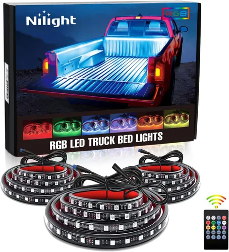 Nilight Juego de 3 tiras de luz RGB de 60 pulgadas para cama de camión, 270 LED de neón de acento con control remoto RF, interruptor de encendido y