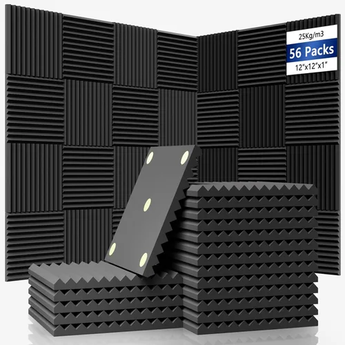 Vista 18 de Paquete de 56 Paneles de Espuma Acústica 1"x12"x12" Paneles de Pared Acústicos de Recuperación Rápida Paneles Reductores de Sonido de Alta