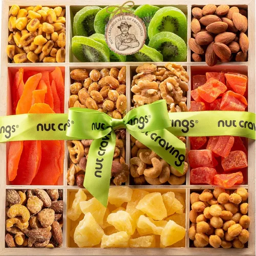 Vista 17 de Cesta de regalo de frutas secas y frutos secos mixtos, torre negra + cinta (12 surtidos), plato de arreglo para el día de San Valentín, ramo