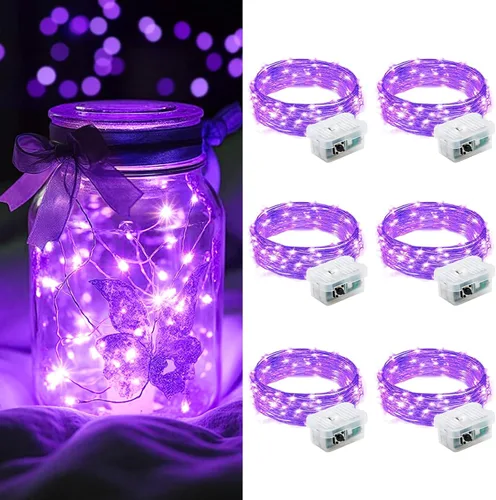 Vista 45 de AIKEI Paquete de 12 luces LED de hadas que funcionan con pilas, guirnaldas de luces impermeables de 7 pies, 20 luces LED de luciérnagas estrelladas