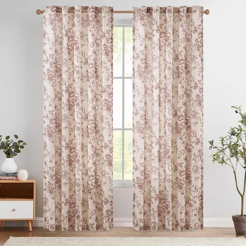 Vista 32 de JINCHAN Cortinas de mezcla de lino con flores para sala de campo francés, cortinas para sala de estar de 84 pulgadas de largo, cortinas impresas