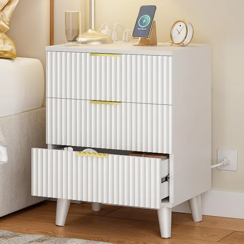 Vista 21 de Lulive Moderno juego de tocador y mesita de noche de 3 piezas, cómoda de 6 cajones + 2 mesitas de noche con patas de madera maciza (roble natural)