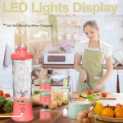 Vista 7 de 3 Portable Blender, Personal Size Blender for Shakes and Smoothies with 6 Blades Mini Blender 20 Oz for Kitchen,Home,Travel(White+Pink+Black)