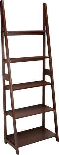 Vista 7 de Yaxa Basics Organizador de estantería tipo escalera, de 5 niveles, con marco de madera de caucho macizo, acabado en blanco, 14 pulgadas