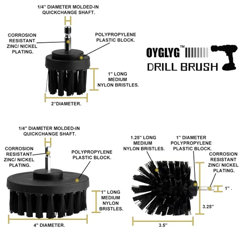 Vista 6 de Kit de accesorios de cepillo de taladro, limpiador multiusos, kit de limpieza de 4 piezas para baño, vidrio, azulejos, neumáticos de automóvil, Negro