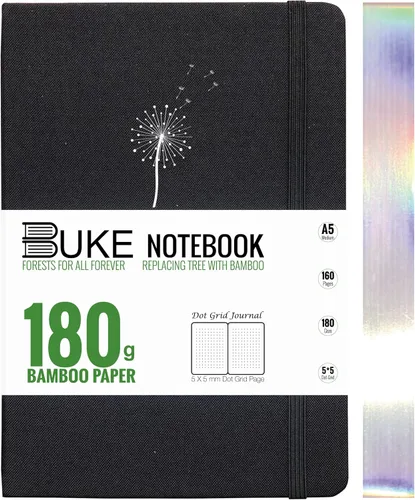 Vista 16 de BUKE Cuaderno punteado, papel de bambú blanco de 180G, cuadrícula de 5 * 5 mm, 160 páginas, cuaderno de cuadrícula punteada A5 BUJO, bordes