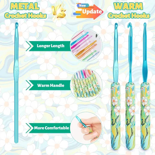 Vista 33 de Coopay Ganchos de ganchillo cálidos para abuela, agujas de ganchillo de agarre suave de aluminio para ganchillo, gancho de tejer para manualidades