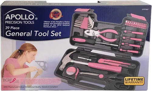Vista 5 de Juego de herramienta general DT9706P de Apollo Tools, rosa, 39 piezas, donación hecha para la investigación del cáncer de mama