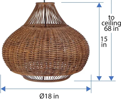 Vista 4 de KOUBOO Lámpara colgante de mimbre de pera de mimbre y bola de bambú, lámpara colgante para cocina, dormitorio, comedor, 18 x 15 pulgadas, marrón