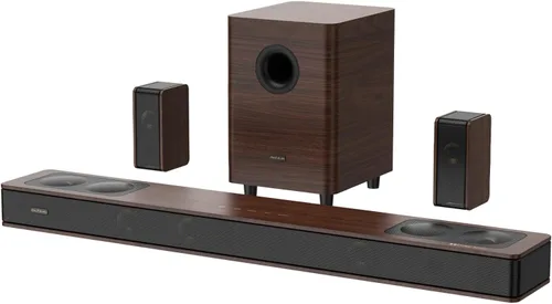 Vista 10 de Sistema de sonido envolvente virtual 5.1.2 de madera, 4 altavoces envolventes con cable, potencia máxima de 400 W, barras de sonido para Smart TV