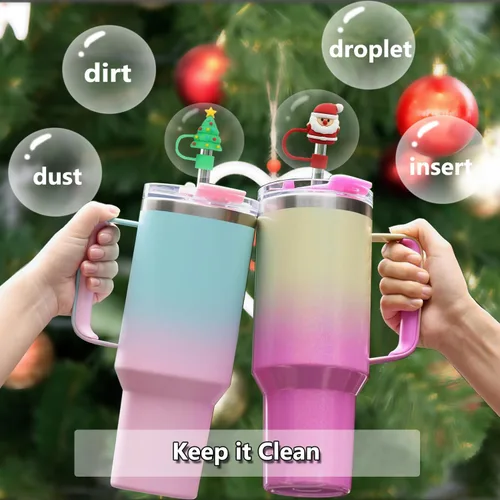 Vista 3 de Stanley Cup30 y 40 onzas, 8 cubiertas de popote de Navidad de 0.4 pulgadas para Stanley, accesorios para copas Stanley, a prueba de polvo