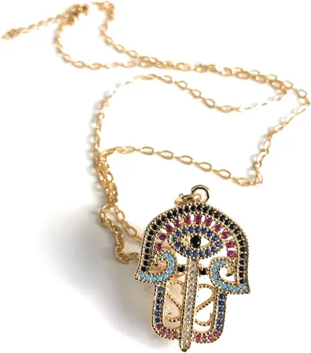 Vista 5 de Big Hamsa Hand Evil Eye Good Lariat Collar de 22 pulgadas