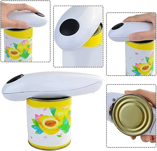 Vista 4 de Abridor de latas eléctrico de cocina, abridor de latas automático y abridor de botellas manual, abridor de tarros automático seguro de borde liso