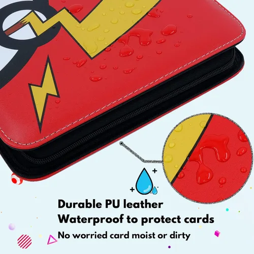 Vista 3 de Pempar Carpeta para tarjetas, 4 bolsillos, 400 bolsillos, para juegos de cartas, con cremallera, colección con fundas (rayo)