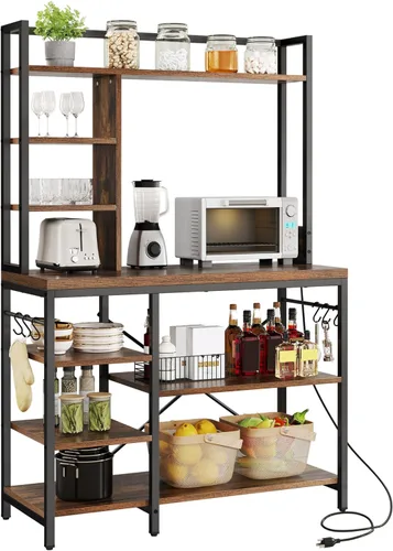 Vista 29 de YITAHOME Soporte de cocina para microondas con estante para vino, estante para vino, estantes de almacenamiento pequeños para botellas de licor