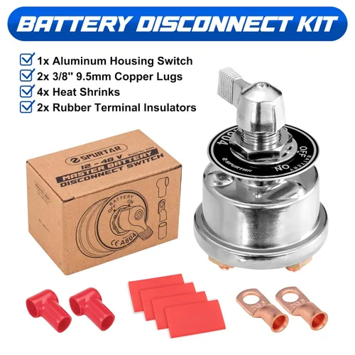 Vista 7 de Spurtar Interruptor de desconexión de batería de 12 V, 24 V, 48 V, resistente, apagado de batería, aislador, interruptor de apagado de energía, 200