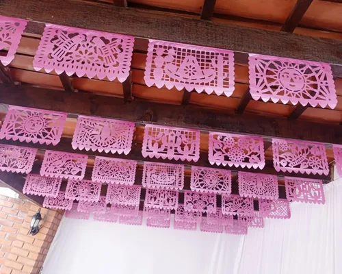 Vista 8 de Cartel rosa, brillante, decoración de fiesta rosa, pancarta de papel mexicano, paquete de 2