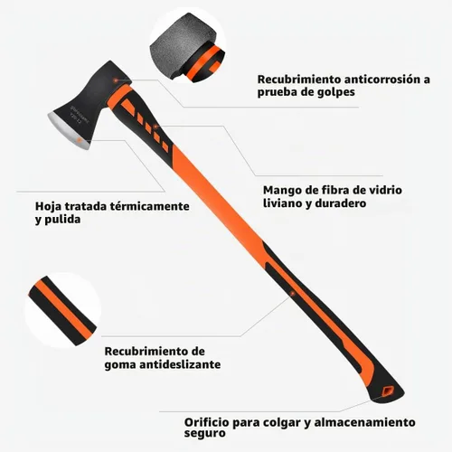 Vista 4 de Hacha de corte, hacha de mano, hacha de campamento para dividir ramas de leña y picar, hacha de corte de madera de 5.5 libras con mango de fibra