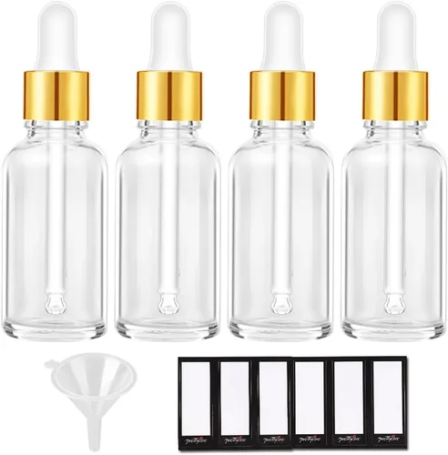 Vista 16 de PrettyCare Botella de Vidrio con Cuentagotas para Ojos 2 oz (60 ml), 24 Piezas de Botellas Transparentes y Vacías Gruesas a Granel con Tapas Dorada