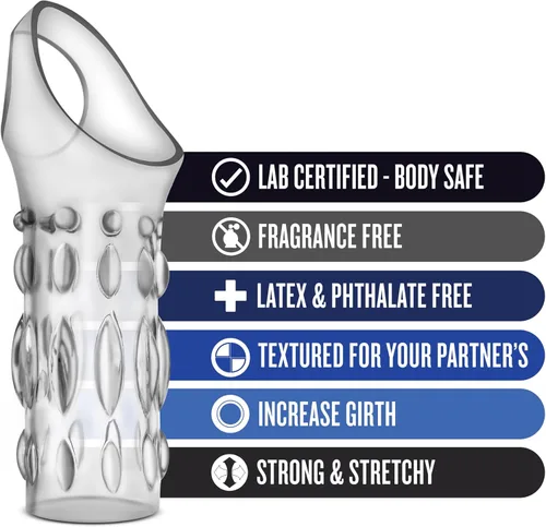 Vista 2 de Blush Performance - Anillo de manga transparente con tachuelas de 4.25 pulgadas con correa de bola, extensor elástico de circunferencia de pene