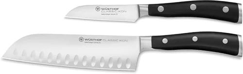 Vista 5 de Wusthof Classic Ikon - Juego de 2 cuchillos asiáticos - Grabado personalizado de cuchillo Santoku disponible