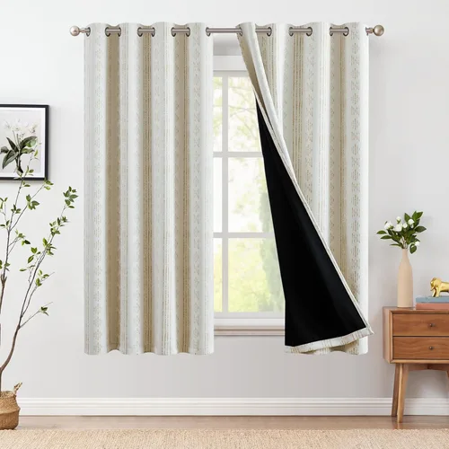 Vista 38 de jinchan - Cortinas bohemias 100% blackout de 54 pulgadas de largo para dormitorio, estampado geométrico negro sobre beige, con ojales
