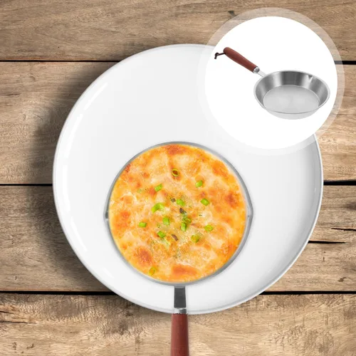 Vista 7 de SHERCHPRY Mini sartén para huevos, sartén antiadherente para tortillas, sartén redonda de acero inoxidable, sartén de cocina con asa para inducción