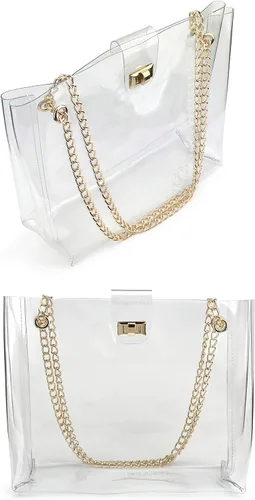 Vista 6 de Bolso tote de cadena transparente multifunción con bloqueo de giro para mujer